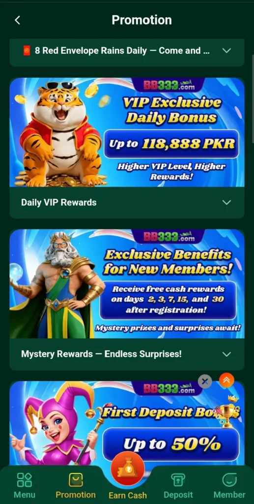 BB333 offers daily bonuses and promotions to every new player.