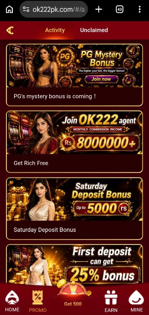 OK 222 Game login now and receive real money.