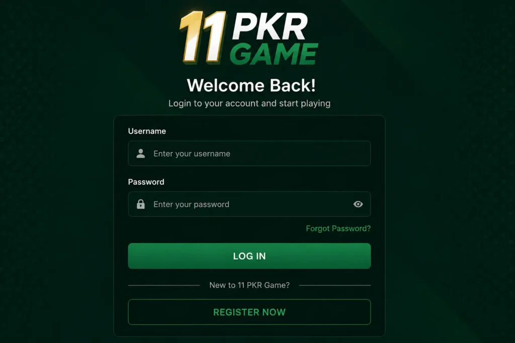 11 PKR Game easy login and register options.