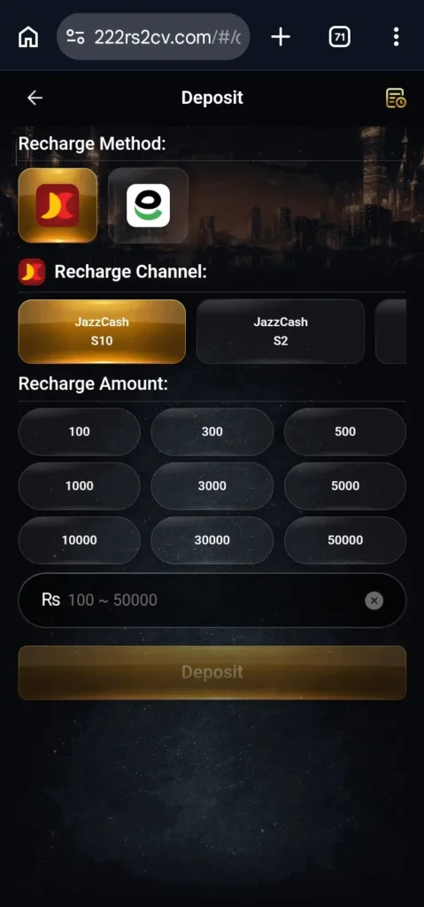 222Rs Game easy deposit and withdrawal system.