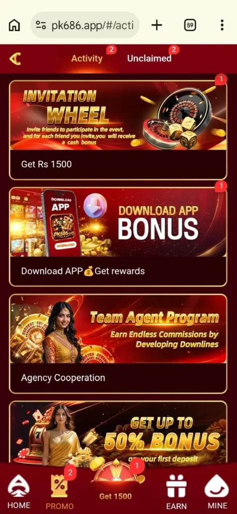 PK686 Game invites friends to participate in the event, and for each friend you invite, you will receive a cash bonus.
